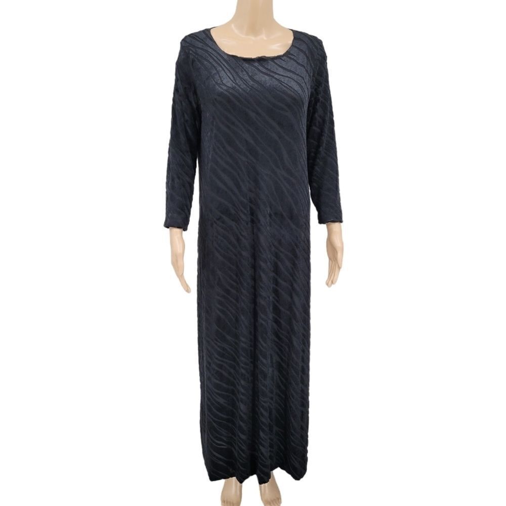 Wood Italian Black Long Sleeve Maxi Dress Zebra Pattern Velvet Burnout